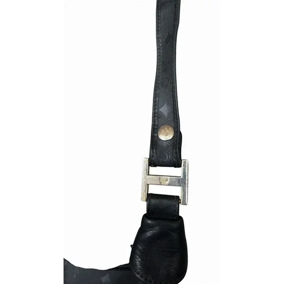 Vintage MCM Monogram Shoulder Bag Black Leather Hobo Style Logo - Picture 10 of 16